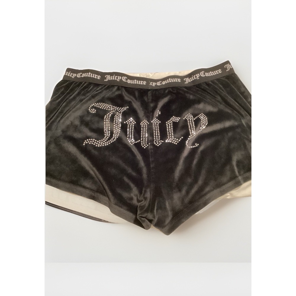 Juicy Couture Mini Shorts XL Black Velour‎ Sleepwear Lounge Rhinestone Juicy